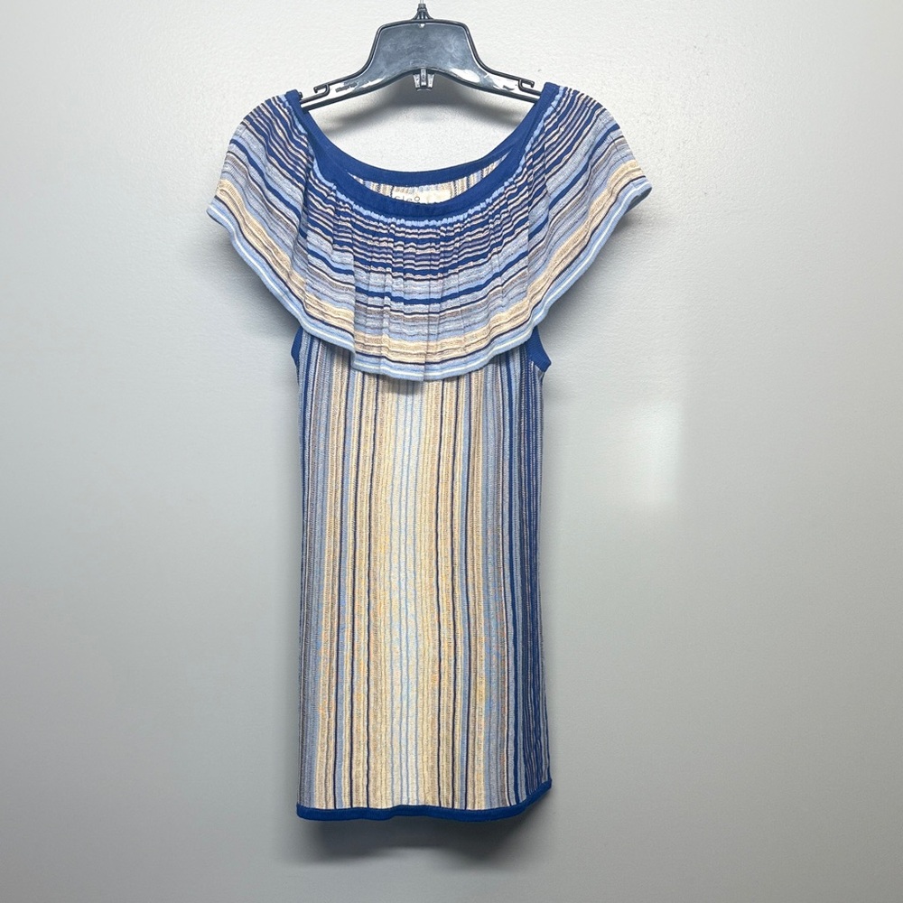 Cleo Blue and Yellow Striped Layered  Blouse SIZE M